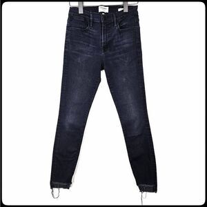 FRAME Le High Skinny Deep Wash High Rise Raw Hem Classic Skinny Denim Jeans 27